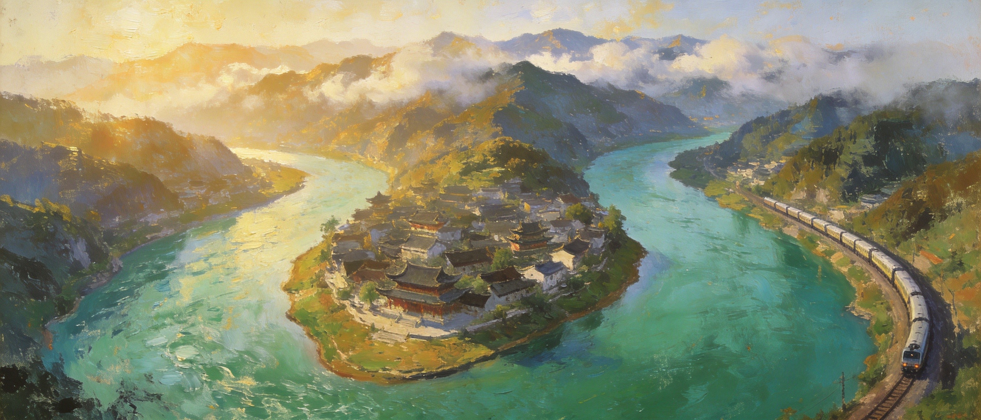 嘉陵江环抱略阳小城晨景