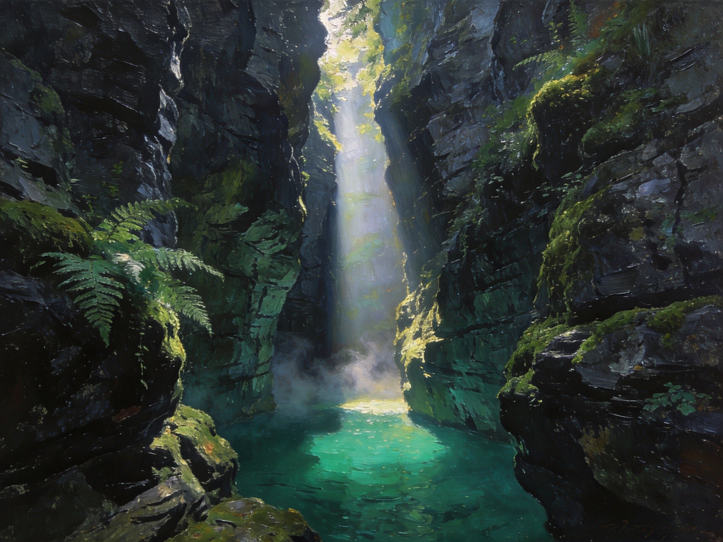 金丝峡黑龙峡段·一线天光落碧潭