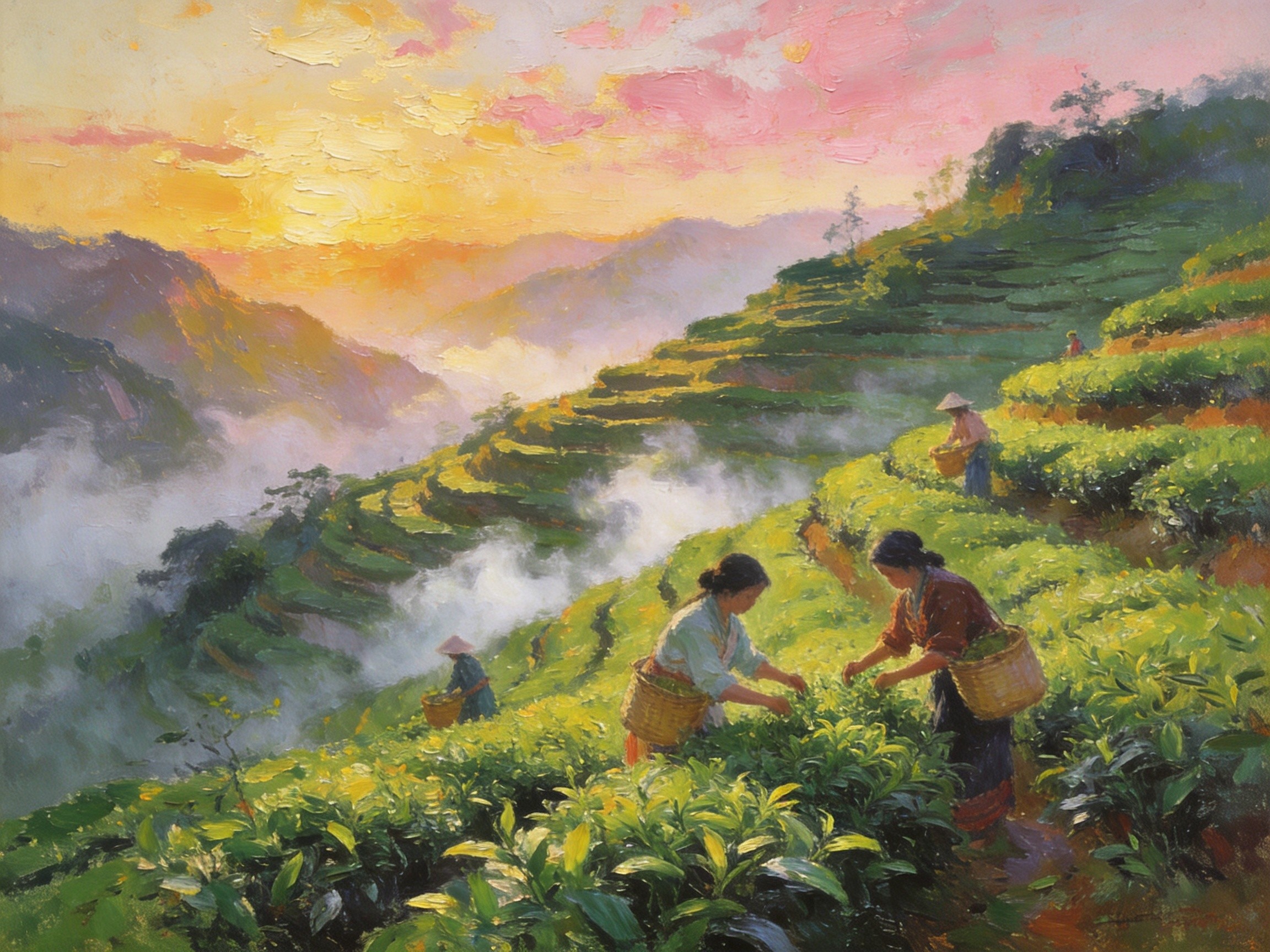 高山云雾茶园·采茶女指尖掐春