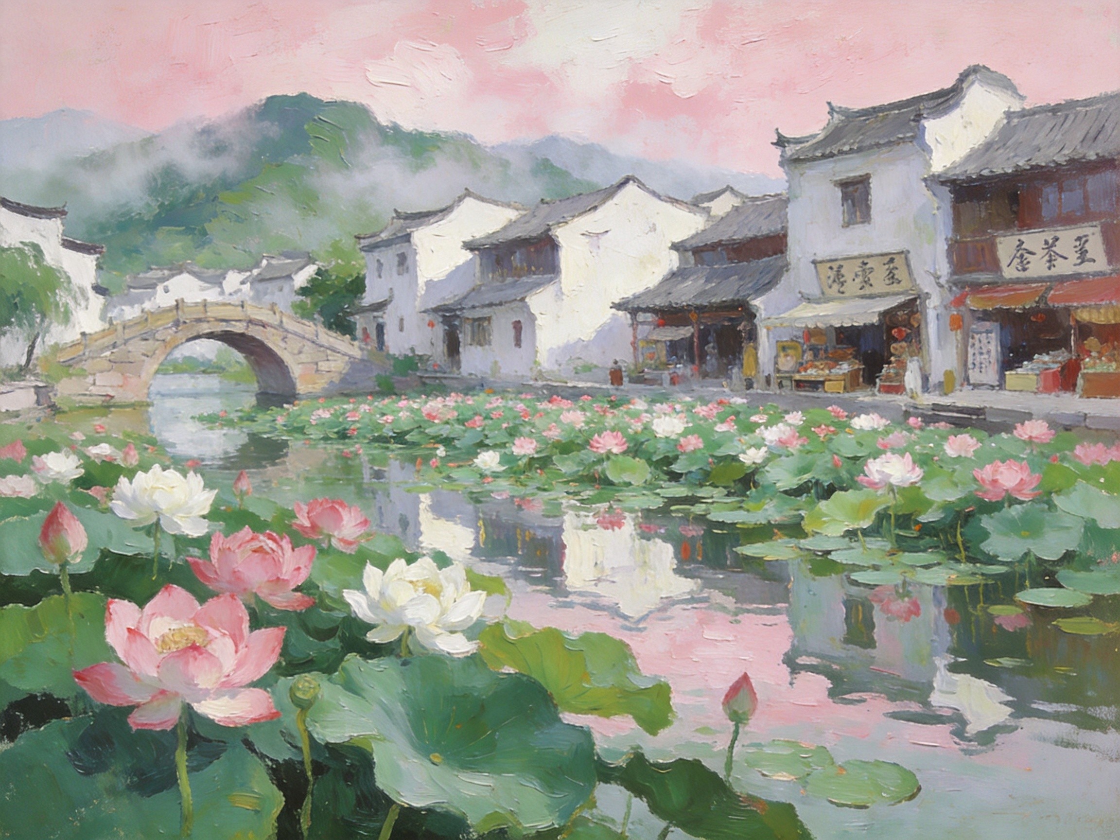 棣花古镇·千亩荷塘映笔架山